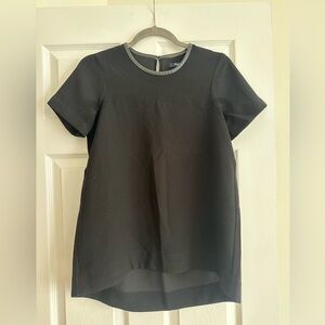 XS Black Madewell Top with leather trim detailing around neck